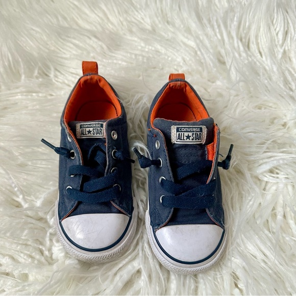 Converse All Star Navy Blue and Orange Toddler Boy Sneaker Shoes Size 10 - Picture 2 of 6